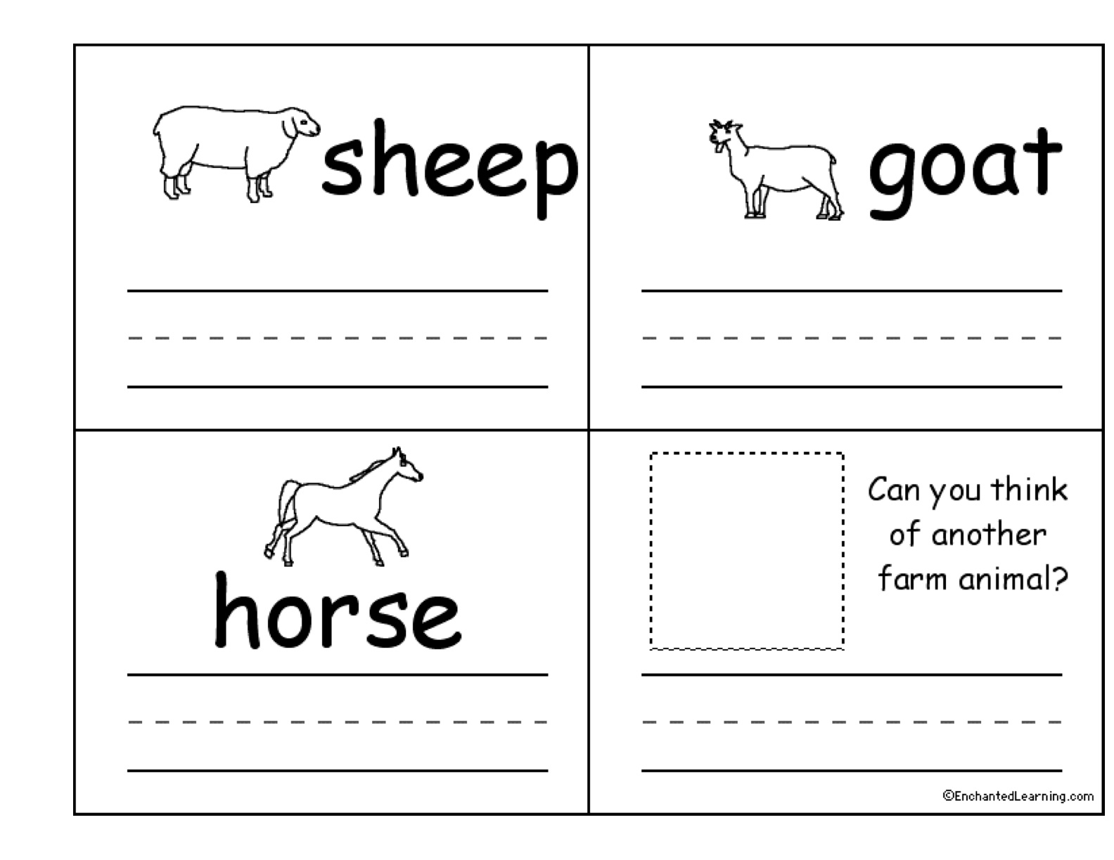 animals farm print kindergarten worksheets  animal book